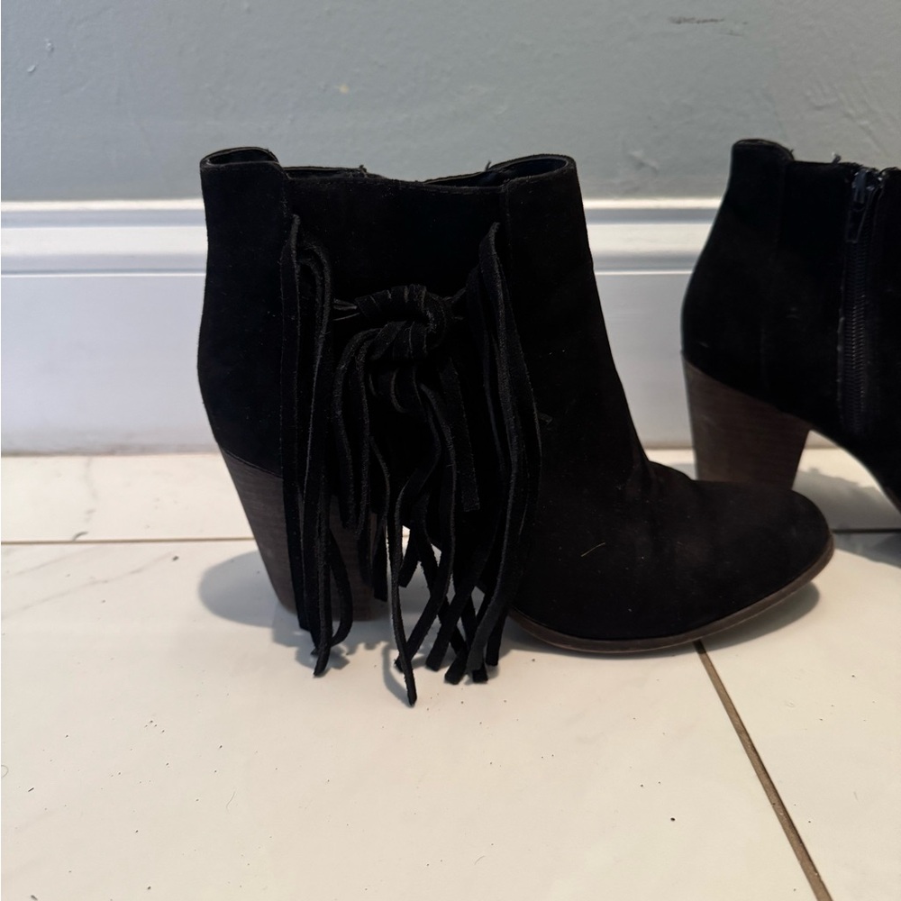 Black Suede Fringe Ankle Boots